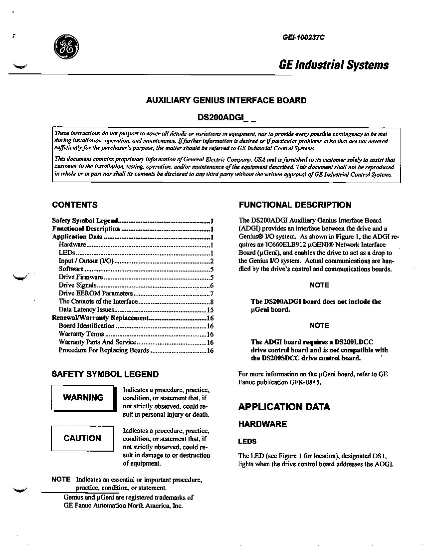 First Page Image of DS200ADGI Auxiliary Genius Interface Board Manual.pdf
